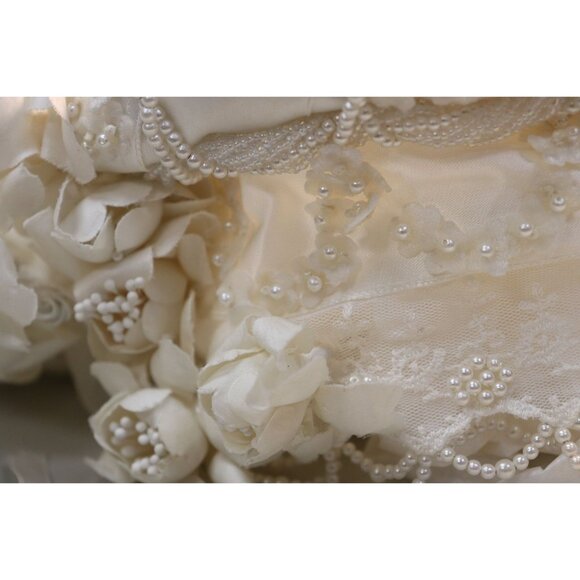 Vintage 1979 Priscila Of Boston Bridal Veil Headpiece Made Of Satin Pearl Beads main image 5